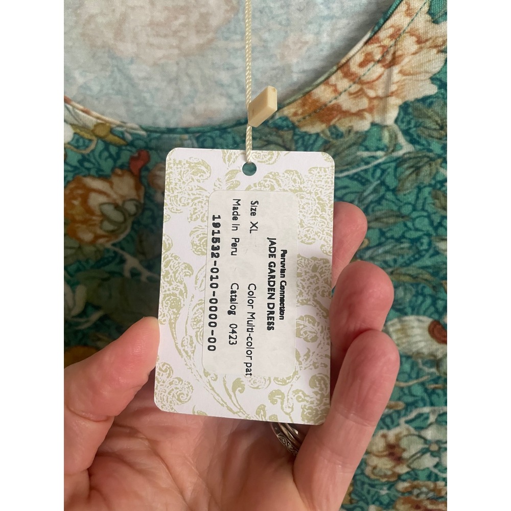 NWT Peruvian Connection Jade Garden Dress XL Pima Cotton Floral Maxi Green Boho - Picture 4 of 7